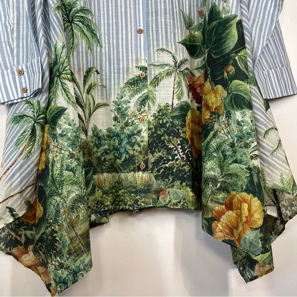 Anthropologie Striped Blue Green Dress XL Oversized Button Front Summer CoverUp - Picture 4 of 16